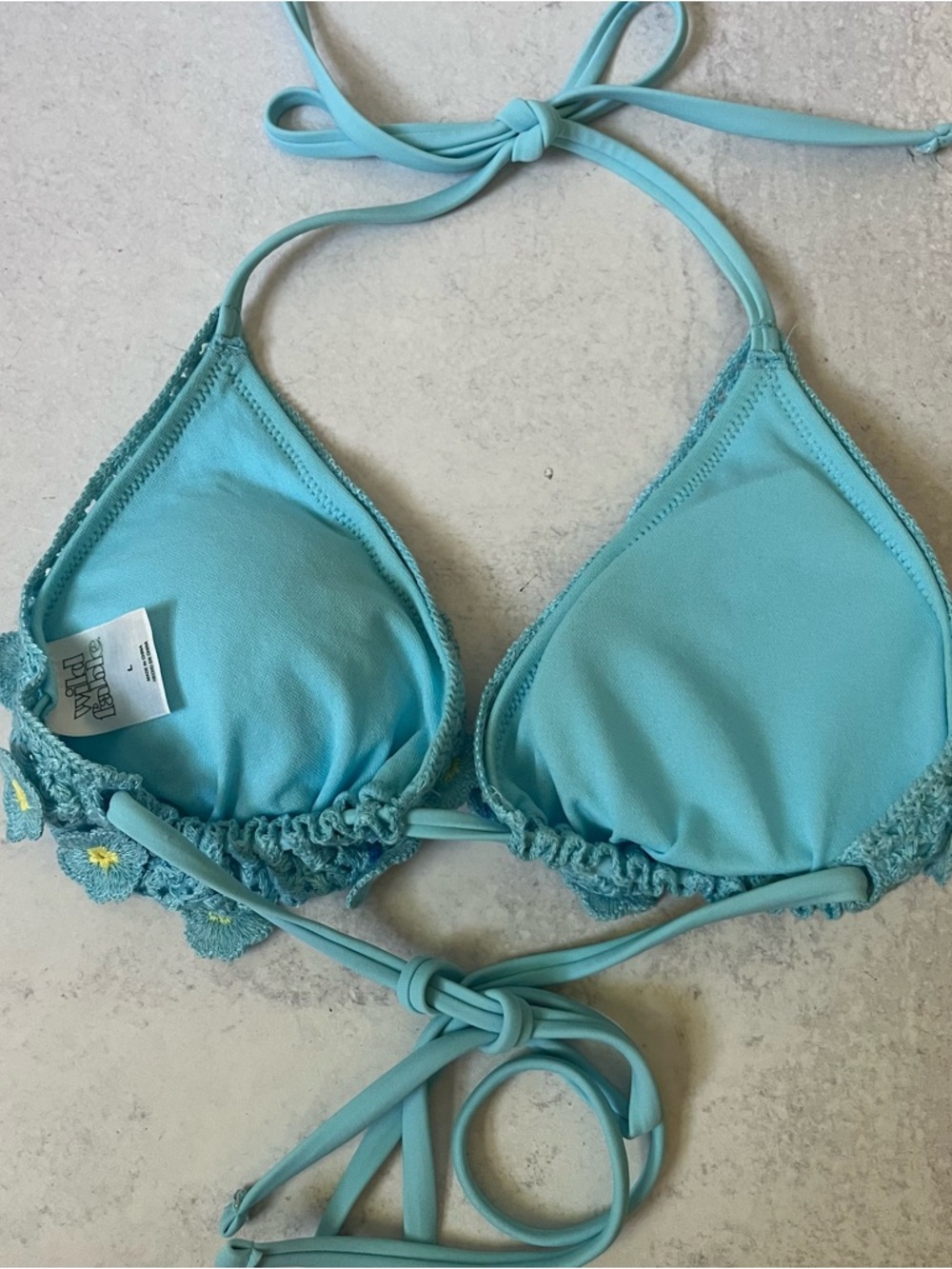 Crochet Flowers String Bikini Top Wild Fable Large Blue Summer Beachy Vacation - Picture 3 of 5